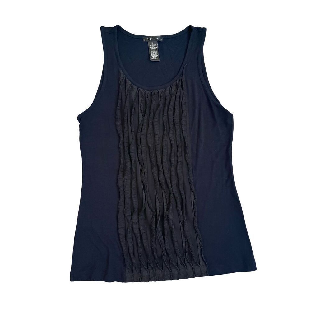 Design History Navy Blue Sleeveless Front Ruffles Tank Top Shirt Medium Career